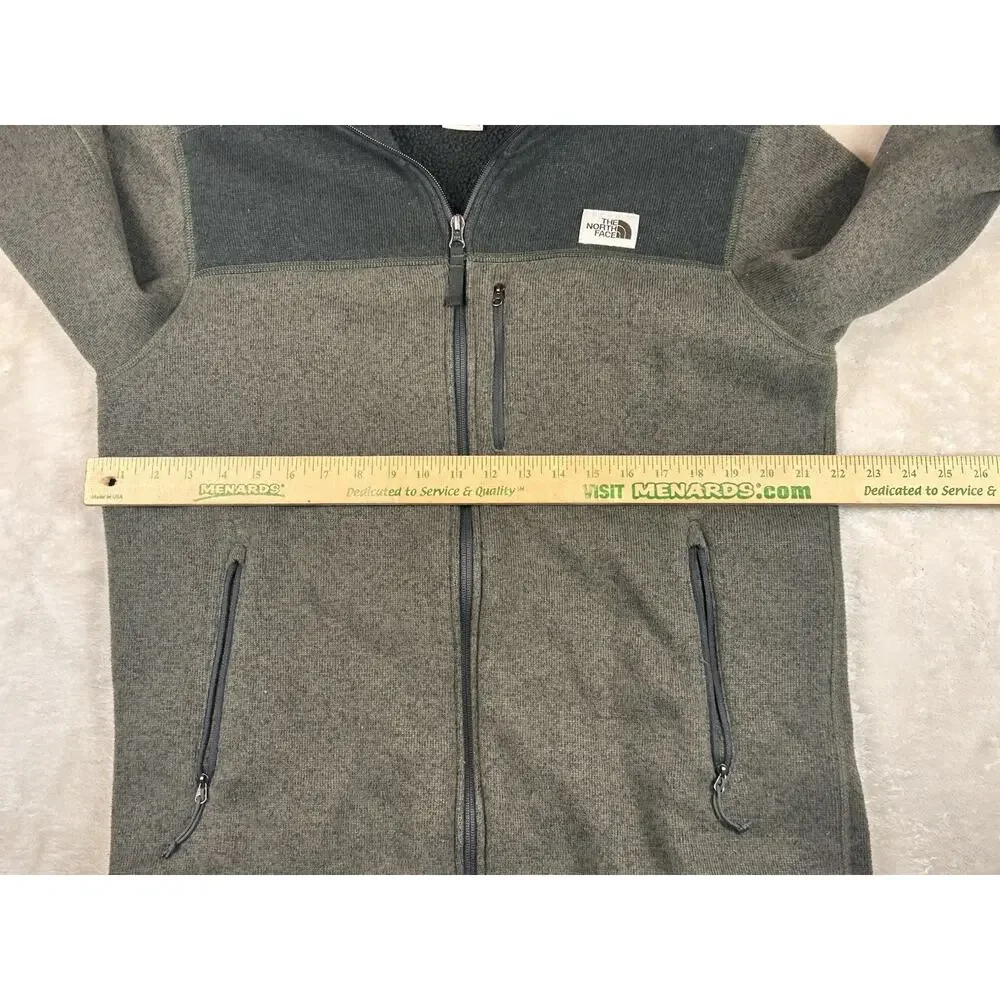 The North Face Jacket Men's Sz L Green Mock Neck Full Zip Sherpa Lined Hiking